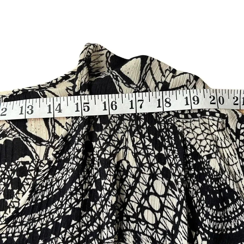 Angie Size M Black/Ivory Beach Cover Up Tie Draw‎ Waist V-neck Poncho Style